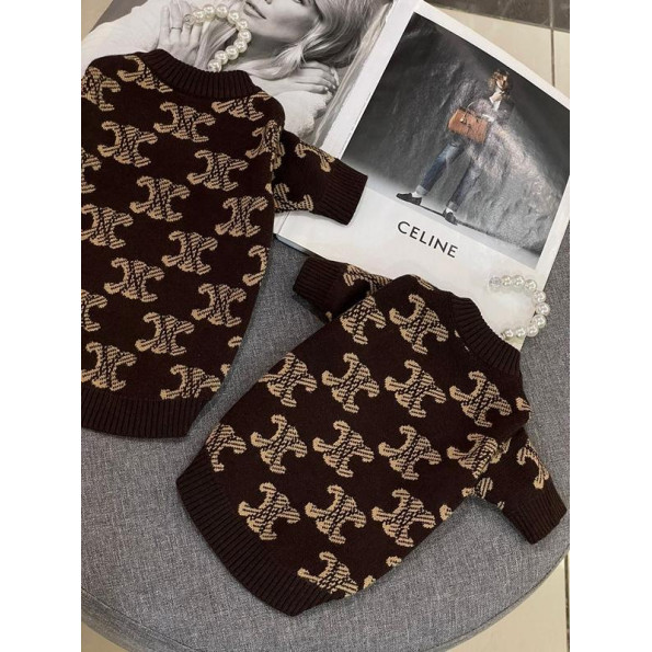 Брендовий светр для собак CELINE коричневий XL