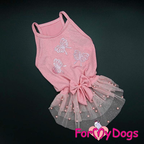 Платье для собак For My Dogs "Бабочки с блестками" Розовое