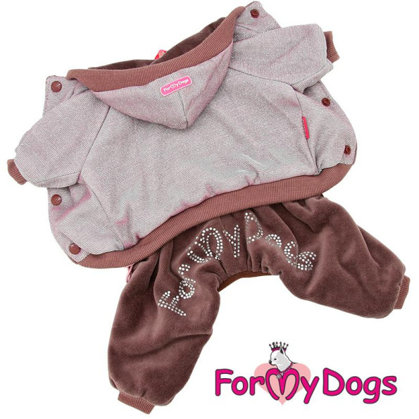 Велюровий комбінезон для собак For My Dogs Блискучий верх, на штанах камінці, рожевий, утеплений