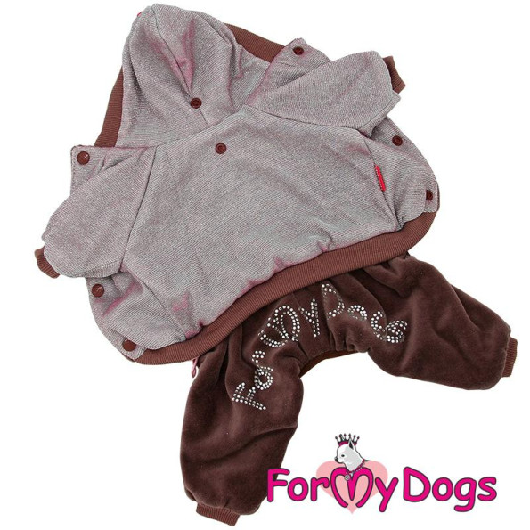 Велюровий комбінезон для собак For My Dogs Блискучий верх, на штанах камінці, рожевий, утеплений -
                                                        Фото 3