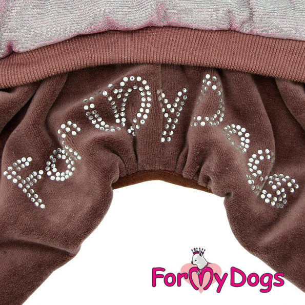 Велюровий комбінезон для собак For My Dogs Блискучий верх, на штанах камінці, рожевий, утеплений -
                                                        Фото 5