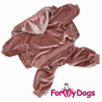 Велюровый комбинезон для собак For My Dogs перламутровый велюр, утепленный, розового цвета