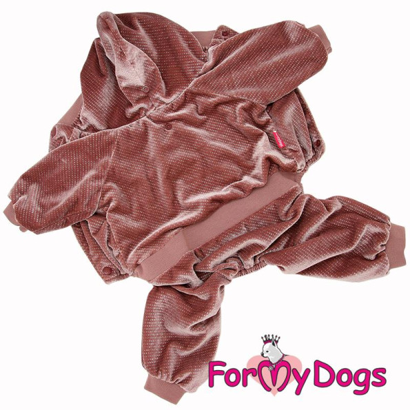 Велюровый комбинезон для собак For My Dogs перламутровый велюр, утепленный, розового цвета -
                                                        Фото 3