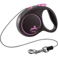 Черная рулетка для собак с тросовым поводком XS Flexi Black Design с розовым цветом 3м/8кг 