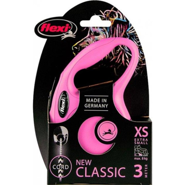 Рулетка для собак с тросовым поводком XS Flexi New Classic розового цвета 3м/8кг -
                                                        Фото 2