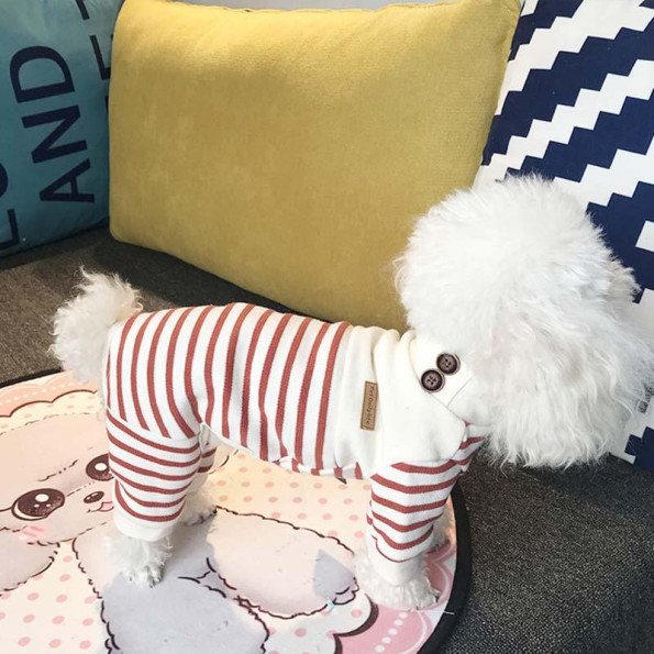 Вязанный Костюм для собак Cheepet в красную полоску, удлиненный ворот, бежевый -
                                                        Фото 4