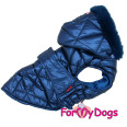 Тепла зимова куртка для собак-Попона для собак For My Dogs "BLUE SILK" на шовковому підкладі, з капюшоном, синій
