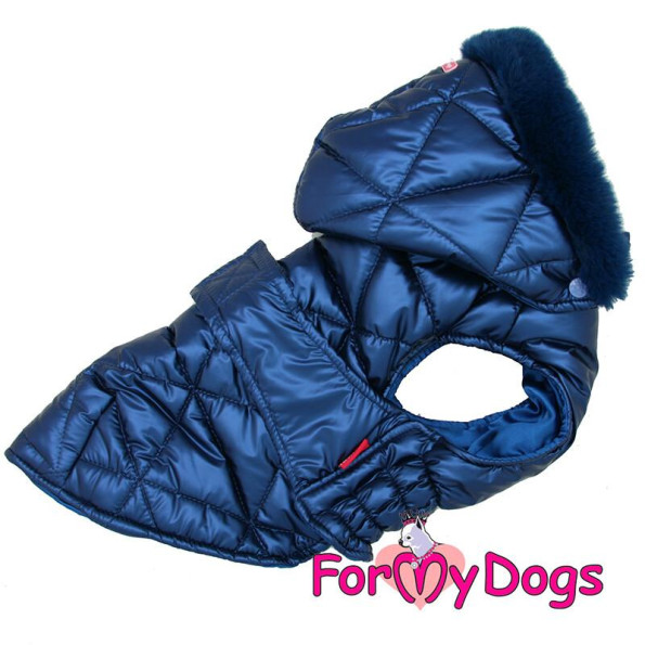 Тепла зимова куртка для собак-Попона для собак For My Dogs "BLUE SILK" на шовковому підкладі, з капюшоном, синій