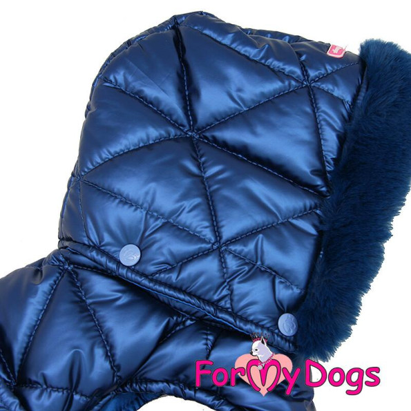 Тепла зимова куртка для собак-Попона для собак For My Dogs "BLUE SILK" на шовковому підкладі, з капюшоном, синій -
                                                        Фото 3