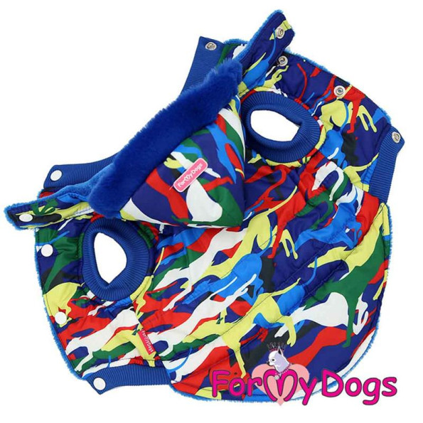 Зимний жилет для собак For My Dogs Милитари на плюшевом подкладе, с капюшоном, синяя
