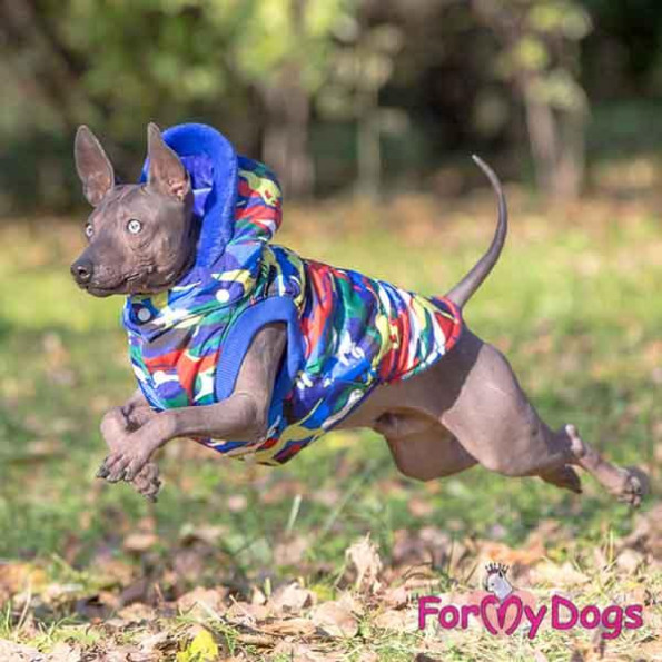 Зимний жилет для собак For My Dogs Милитари на плюшевом подкладе, с капюшоном, синяя -
                                                        Фото 2