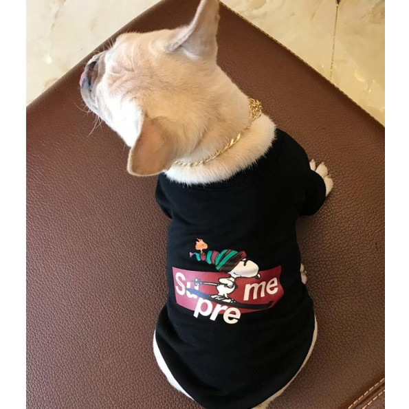 Брендовая Толстовка для собак принт Snoopy на лыжах, без капюшона, черного цвета M -
                                                        Фото 2