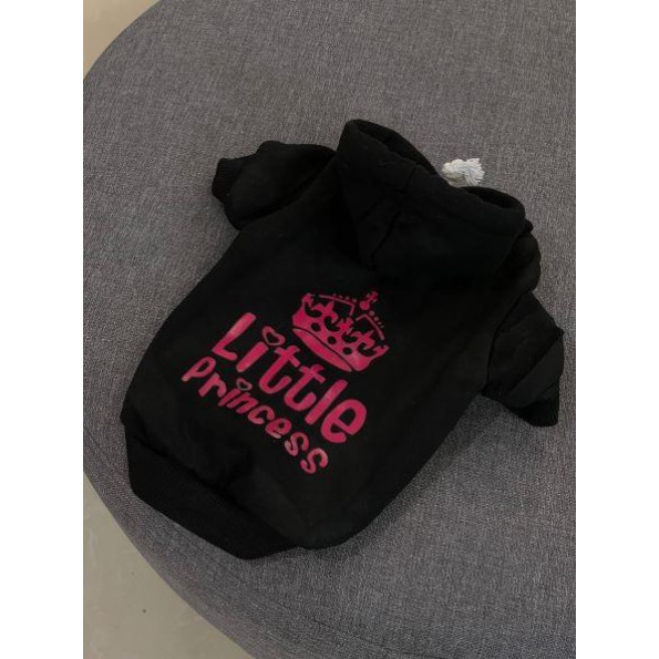 Толстовка для собак трикотажна з капюшоном, принт з написом Little Princes, чорного кольору Толстовка для собак трикотажна з капюшоном, принт з написом Little Princes, чорного кольору