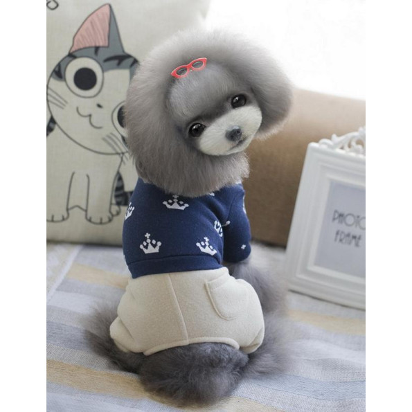Костюм для собак Cheepet бежевые штаны, принт Короны на спинке, синий -
                                                        Фото 2