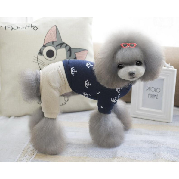 Костюм для собак Cheepet бежевые штаны, принт Короны на спинке, синий -
                                                        Фото 3