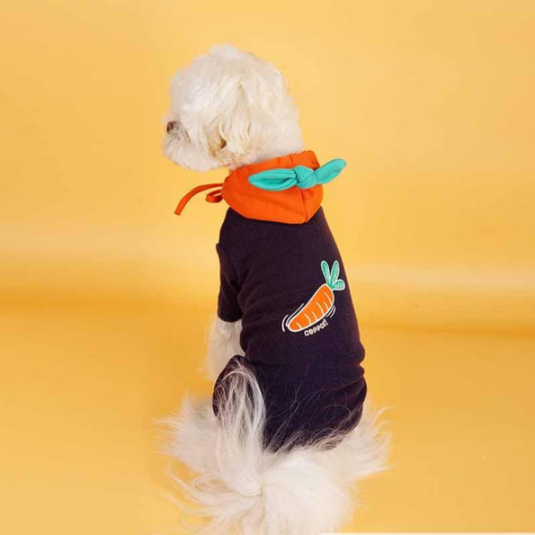 Трикотажний костюм для собак Cheepet Морквина на спинці з капюшоном, синій -
                                                        Фото 2
