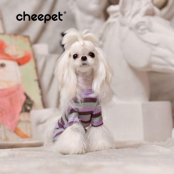 Трикотажний комбінезон для собак Cheepet Серце, смугастий без капюшона, бузкового кольору -
                                                        Фото 3