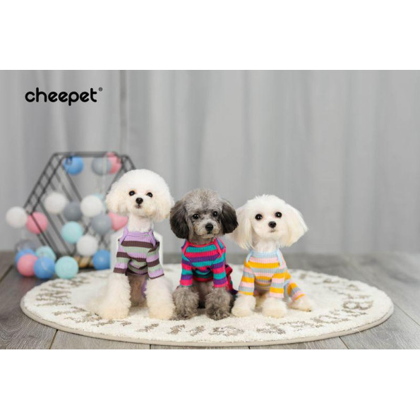 Трикотажний комбінезон для собак Cheepet Серце, смугастий без капюшона, бузкового кольору -
                                                        Фото 4
