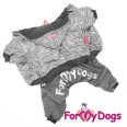 Трикотажний комбінезон для собак For My Dogs Silver з капюшоном, на кнопках сірого кольору