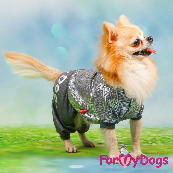 Трикотажний комбінезон для собак For My Dogs Silver з капюшоном, на кнопках сірого кольору -
                                                        Фото 3