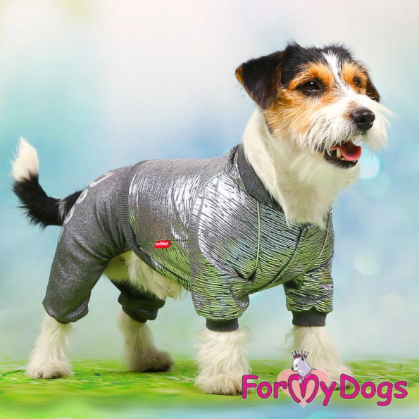 Трикотажний комбінезон для собак For My Dogs Silver з капюшоном, на кнопках сірого кольору -
                                                        Фото 4