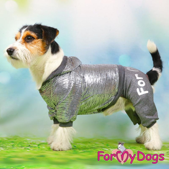 Трикотажний комбінезон для собак For My Dogs Silver з капюшоном, на кнопках сірого кольору -
                                                        Фото 5