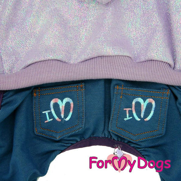 Трикотажный комбинезон для собак For My Dogs Перламутровый принт, с капюшоном, на кнопках,фиолетовый -
                                                        Фото 3
