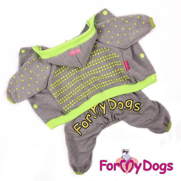 Трикотажный комбинезон для собак For My Dogs принт Цветные Полусферы, с капюшоном, лимонного цвета Трикотажный комбинезон для собак For My Dogs принт Цветные Полусферы, с капюшоном, лимонного цвета