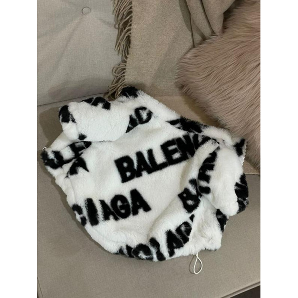 Брендова шуба для собак BALENCIAGA на змійці без капюшона з шовковою підкладкою, біла