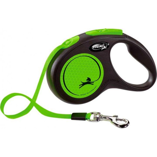 Рулетка для собак із стрічковим повідцем S Flexi New Neon зеленого кольору 5м/15кг Рулетка для собак із стрічковим повідцем S Flexi New Neon зеленого кольору 5м/15кг