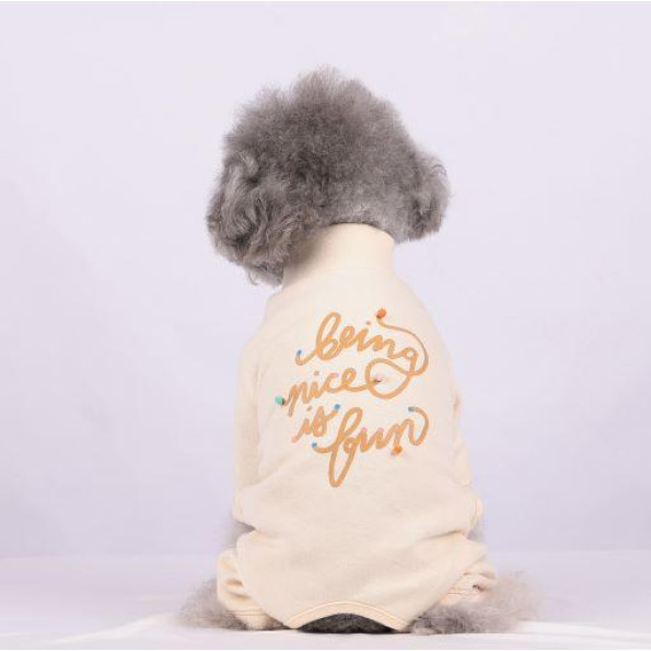 Трикотажний костюм для собак Cheepet Being nice is fun, бавовна, бежевий L -
                                                        Фото 3