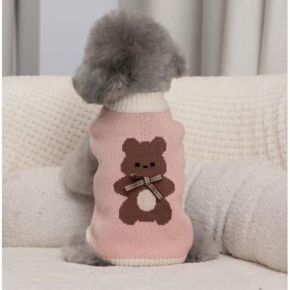 Светр для собак Cheepet без рукавів, малюнок коричневого Ведмедика, рожевий