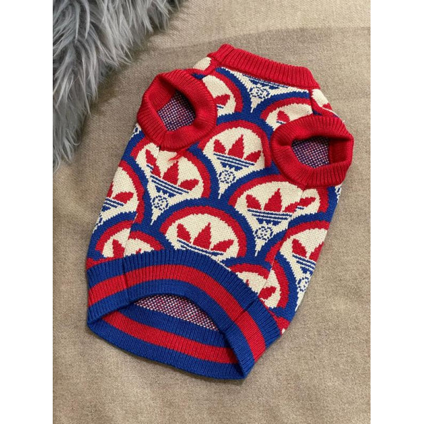 Брендовый свитер для собак GUCCI в коллаборации ADIDDAS без рукавов с рисунком, красный S -
                                                        Фото 3