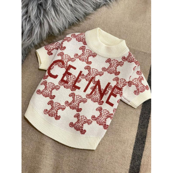 Брендовий светр для собак Celine принт в рожеві значки, білий XL