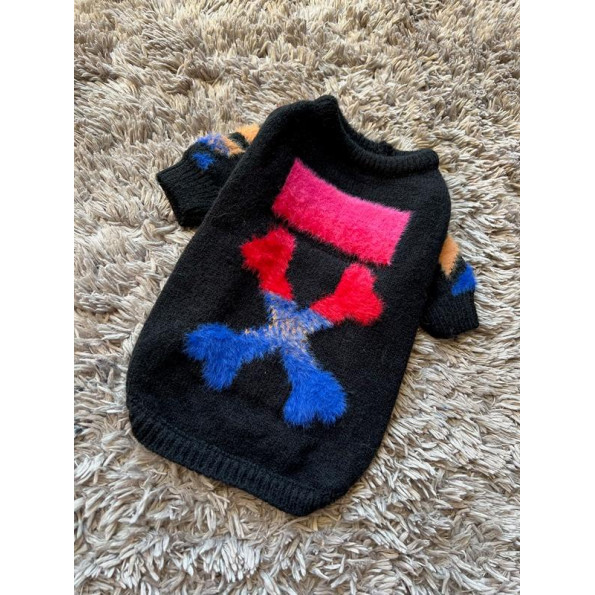Брендовий светр для собак OFF WHITE з кісточками у вигляді хреста на спинці, чорний