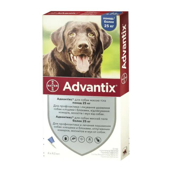 Advantix Краплі від бліх та кліщів для собак вагою понад 25кг 1амп.4,0мл 