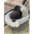 Лежанка люлька для собак Boris House Baby Cradle з коричневим плюшевим матрацом та блакитною кліткою 