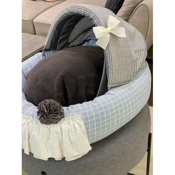 Лежанка люлька для собак Boris House Baby Cradle з коричневим плюшевим матрацом та блакитною кліткою  -
                                                        Фото 2