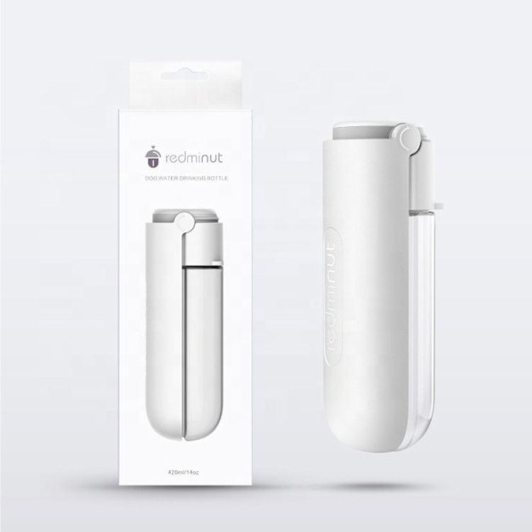 Портативная дорожная поилка для собак на блокаторе, складная с веревочкой для руки БЕЛАЯ 420мл -
                                                        Фото 2