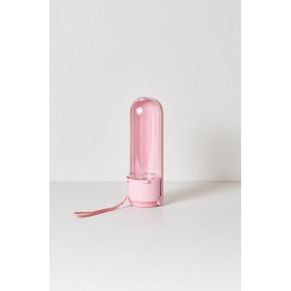 Портативная дорожная поилка для собак на блокаторе, складная с веревочкой для руки РОЗОВАЯ 420мл