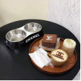 Брендовая двойная миска для животных собак и котов на подставке с железными мисками Диор Dior черная