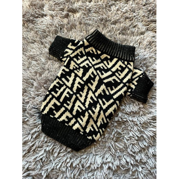 Брендовый свитер для собак FENDI с белыми буквами F, Черный S