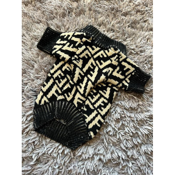 Брендовый свитер для собак FENDI с белыми буквами F, Черный S -
                                                        Фото 5
