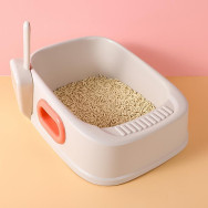 Туалетний лоток для котів під наповнювач (пісок, селікагель, тофу) з лопаткою, бежевий  Туалетний лоток для котів під наповнювач (пісок, селікагель, тофу) з лопаткою, бежевий