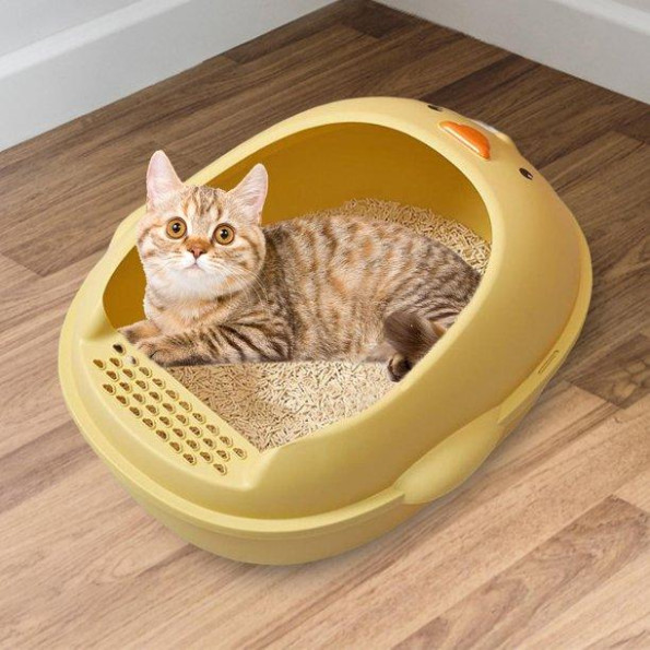 Туалетний лоток для котів під пісок, селікагель, тофу з лопаткою у вигляді УТОЧКИ, жовтий  -
                                                        Фото 4