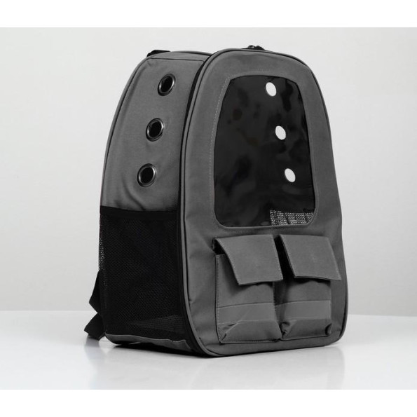 Рюкзак перенесення для собак і кішок з прозорим вікном і двома кишеньками, сірий  -
                                                        Фото 3