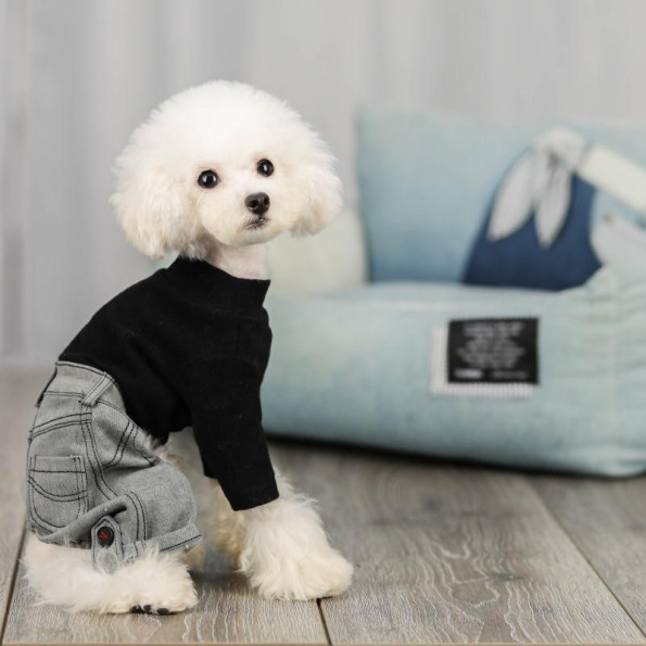 Трикотажный комбинезон для собак Cheepet штанишки из серого джинса Levi, черного цвета -
                                                        Фото 2