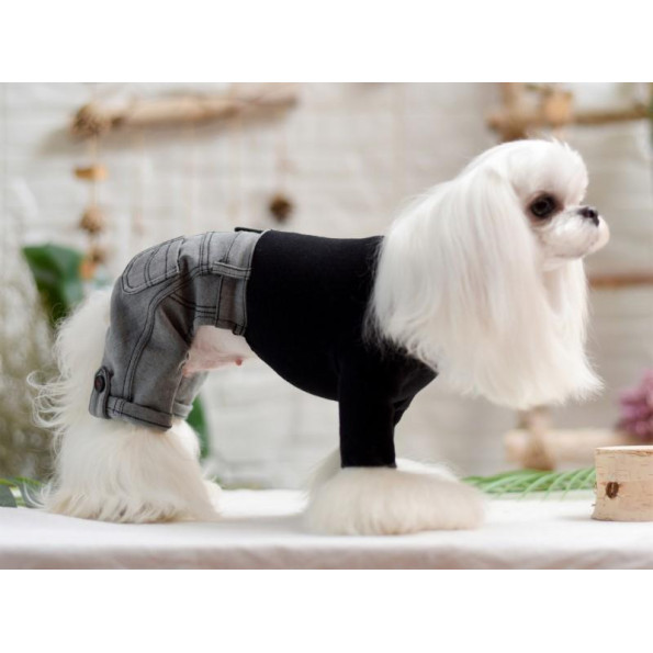 Трикотажный комбинезон для собак Cheepet штанишки из серого джинса Levi, черного цвета -
                                                        Фото 3