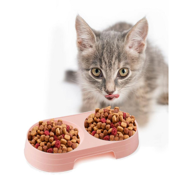 Подвійна пластикова миска для собак та котів 23*12*3,7см рожевий  -
                                                        Фото 2