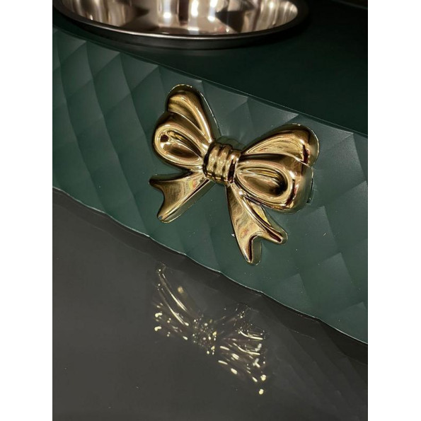 Двойная пластиковая подствка под железные миски для собак и котов с БАНТОМ 34*17,5*6,5см зеленая -
                                                        Фото 2